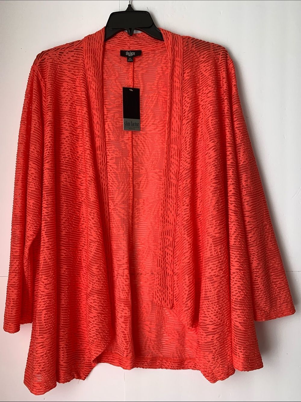 NWT Slim Factor Investment Open-Front Coral-Red Textured Cardigan Size 2X